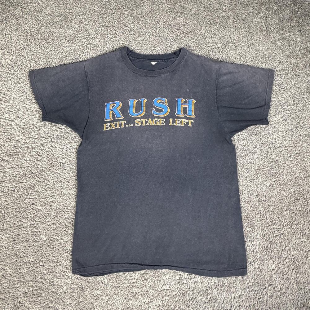 Vintage 1982 Rush Shirt Mens M Black Exit Stage Left Spring Training '82 Graphic